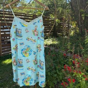 Vintage-Inspired Beach Print Cotton Slip Dress 🌊☀️ 100% Cotton - Size L